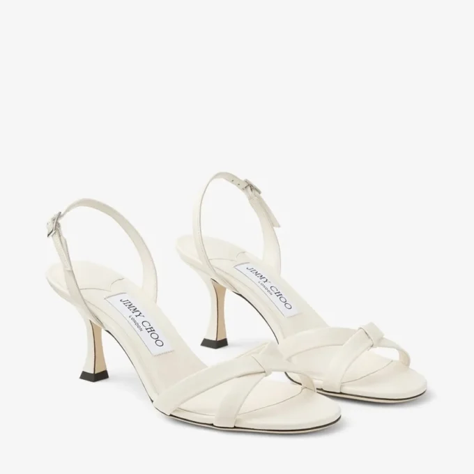 Sandalias cruzadas con talón abierto Elsy 70 en piel napa color latte Sandalias cruzadas con talón abierto Elsy 70 en piel napa color latte
