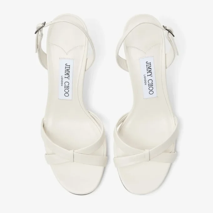 Sandalias cruzadas con talón abierto Elsy 70 en piel napa color latte Sandalias cruzadas con talón abierto Elsy 70 en piel napa color latte