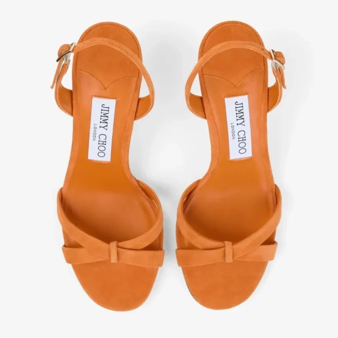 Sandalias cruzadas con talonera Elsy 70 en ante naranja atardecer Sandalias cruzadas con talonera Elsy 70 en ante naranja atardecer