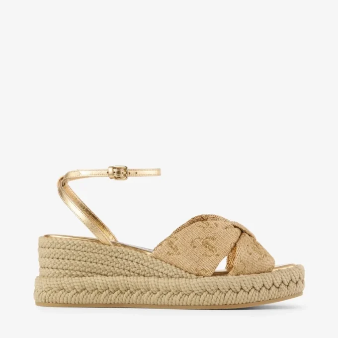 Sandalias de cuña Aella 60 de rafia dorada Sandalias de cuña Aella 60 de rafia dorada