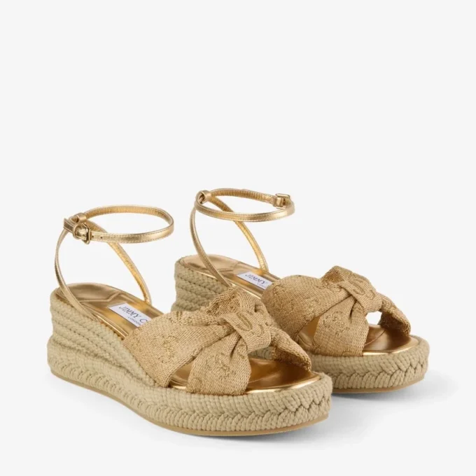 Sandalias de cuña Aella 60 de rafia dorada Sandalias de cuña Aella 60 de rafia dorada