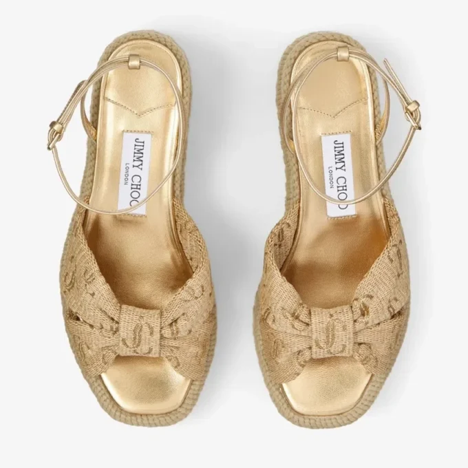 Sandalias de cuña Aella 60 de rafia dorada Sandalias de cuña Aella 60 de rafia dorada