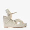 Sandalias de cuña Dellena 100 de piel napa color champán con hilo metálico