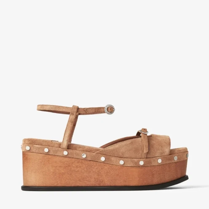 Sandalias de cuña Kata 60 de ante de terciopelo color toffee