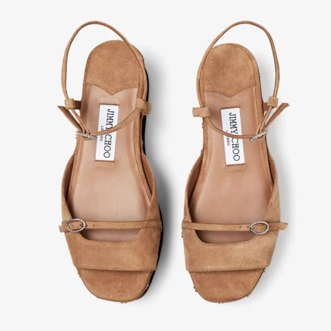 Sandalias de cuña Kata 60 de ante de terciopelo color toffee