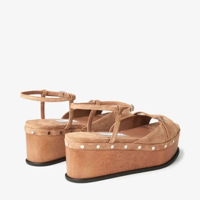 Sandalias de cuña Kata 60 de ante de terciopelo color toffee