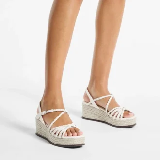 Sandalias de cuña Nyra 60 de piel napa color latte