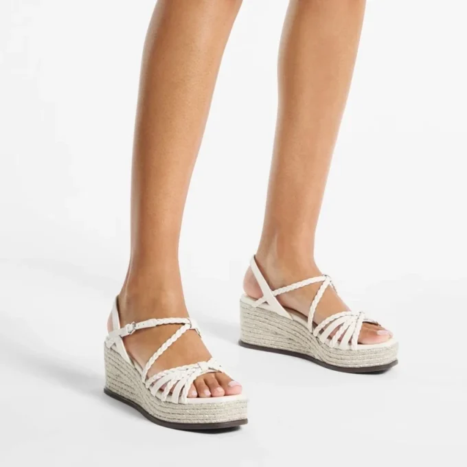 Sandalias de cuña Nyra 60 de piel napa color latte