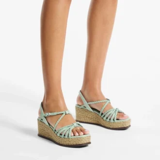 Sandalias de cuña Nyra 60 de piel napa verde