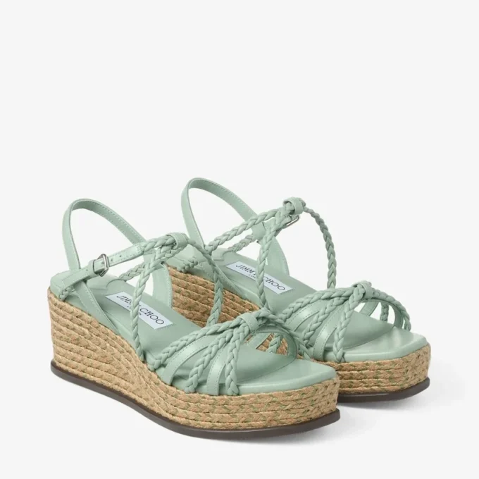 Sandalias de cuña Nyra 60 de piel napa verde Sandalias de cuña Nyra 60 de piel napa verde