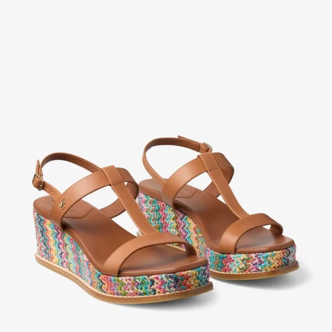Sandalias de cuña Theia 60 con rafia multicolor en diseño chevron Sandalias de cuña Theia 60 con rafia multicolor en diseño chevron