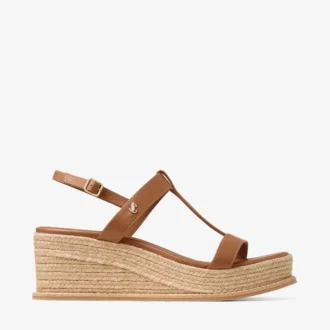 Sandalias de cuña Theia 60 en piel marrón claro