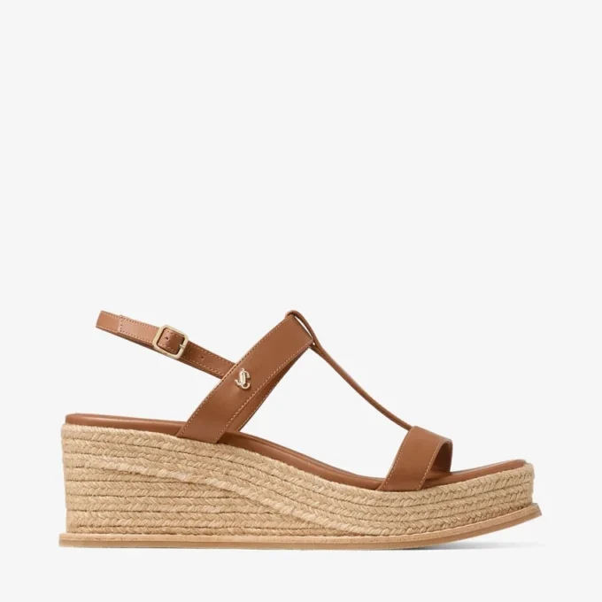 Sandalias de cuña Theia 60 en piel marrón claro Sandalias de cuña Theia 60 en piel marrón claro