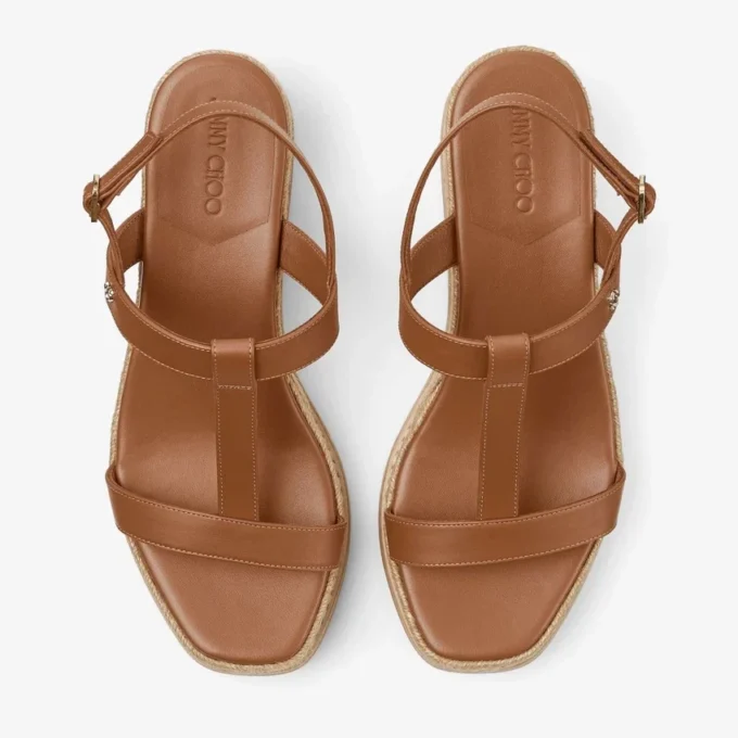 Sandalias de cuña Theia 60 en piel marrón claro Sandalias de cuña Theia 60 en piel marrón claro