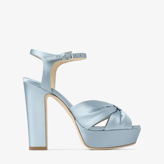 Sandalias de plataforma Heloise 120 de satén azul hielo Sandalias de plataforma Heloise 120 de satén azul hielo