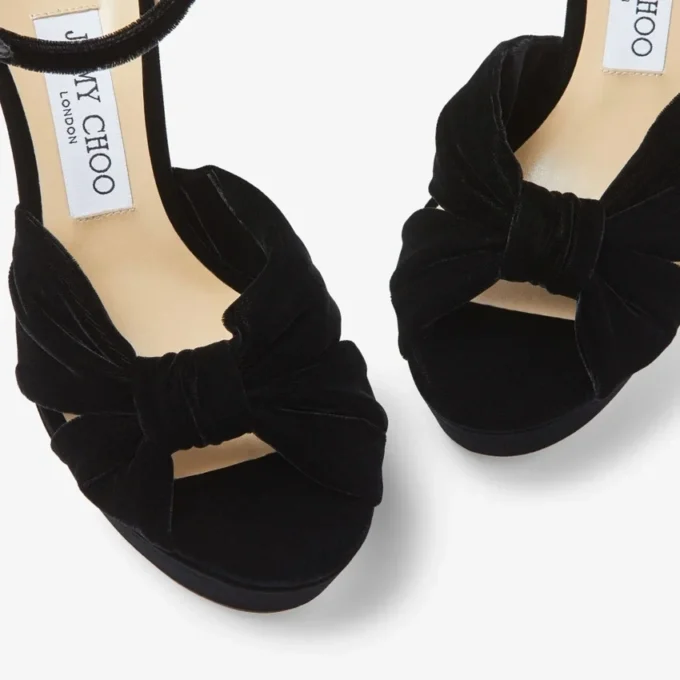 Sandalias de plataforma Heloise 120 de terciopelo negro Sandalias de plataforma Heloise 120 de terciopelo negro