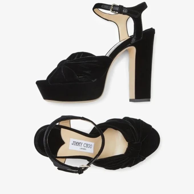 Sandalias de plataforma Heloise 120 de terciopelo negro Sandalias de plataforma Heloise 120 de terciopelo negro