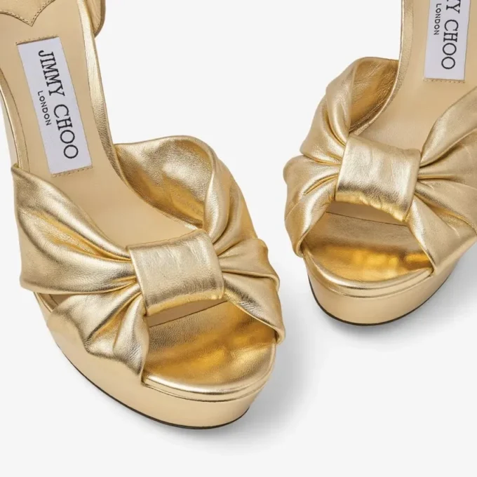 Sandalias de plataforma Heloise 120 en piel napa metalizada dorada Sandalias de plataforma Heloise 120 en piel napa metalizada dorada
