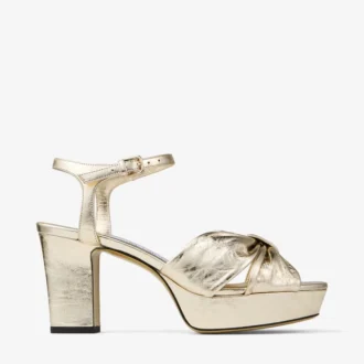 Sandalias de plataforma Heloise 80 de piel metalizada dorada vintage