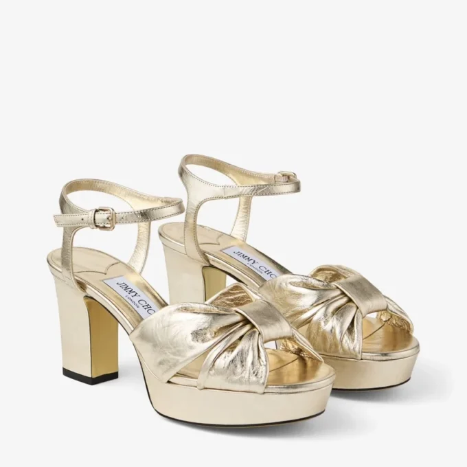 Sandalias de plataforma Heloise 80 de piel metalizada dorada vintage Sandalias de plataforma Heloise 80 de piel metalizada dorada vintage