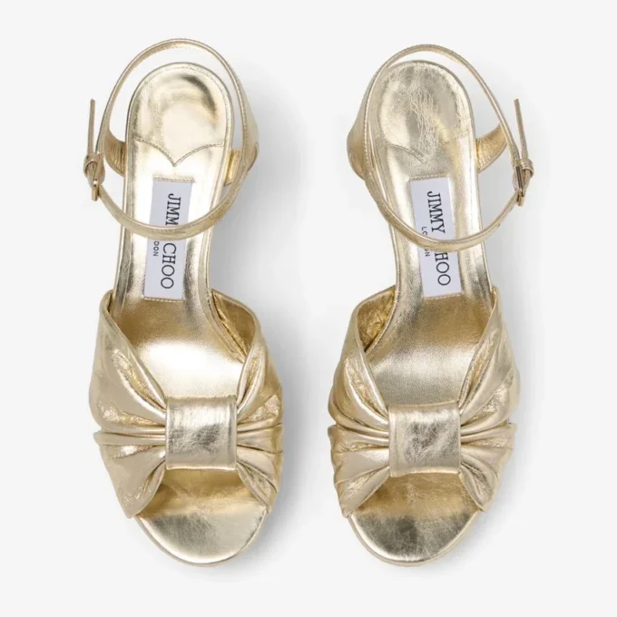Sandalias de plataforma Heloise 80 de piel metalizada dorada vintage Sandalias de plataforma Heloise 80 de piel metalizada dorada vintage