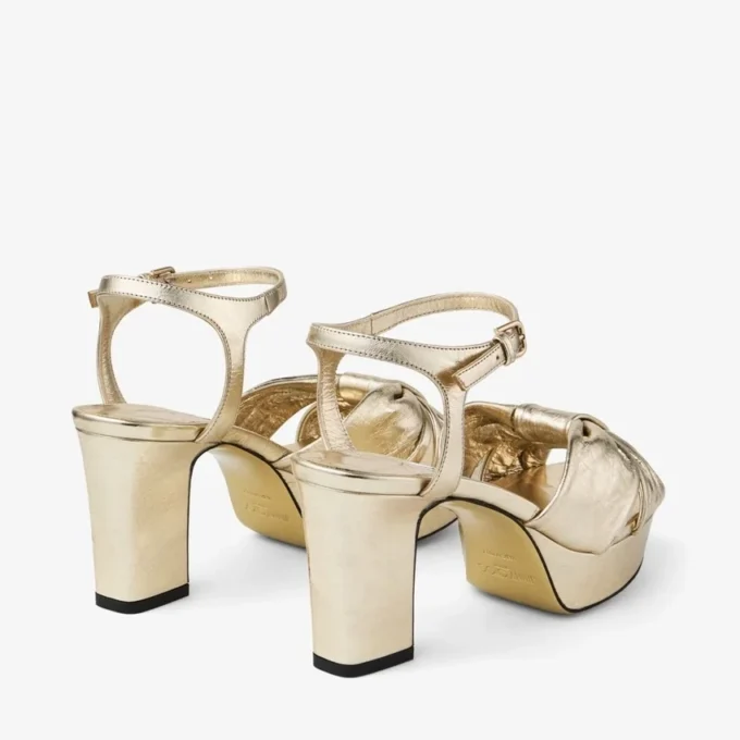 Sandalias de plataforma Heloise 80 de piel metalizada dorada vintage Sandalias de plataforma Heloise 80 de piel metalizada dorada vintage