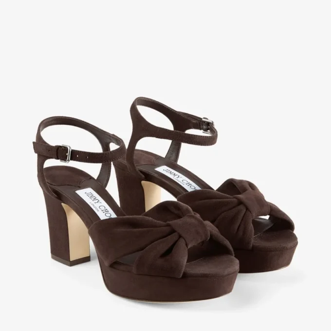 Sandalias de plataforma Heloise 80 en ante color chocolate Sandalias de plataforma Heloise 80 en ante color chocolate