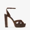 Sandalias de plataforma Kove 120 de rafia fina en color chocolate y marrón claro Sandalias de plataforma Kove 120 de rafia fina en color chocolate y marrón claro