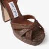 Sandalias de plataforma Kove 120 de rafia fina en color chocolate y marrón claro Sandalias de plataforma Kove 120 de rafia fina en color chocolate y marrón claro