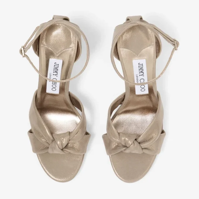 Sandalias de plataforma Rosie 100 en ante dorado brillante Sandalias de plataforma Rosie 100 en ante dorado brillante