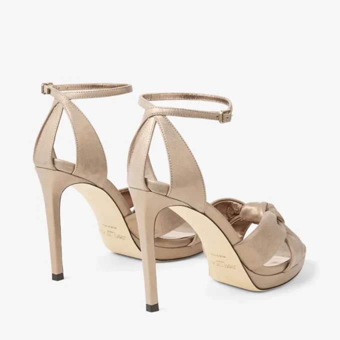Sandalias de plataforma Rosie 100 en ante dorado brillante Sandalias de plataforma Rosie 100 en ante dorado brillante