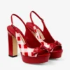 Sandalias de plataforma Ziva 120 en algodón de cuadros vichy rojo rubí con lazo