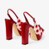 Sandalias de plataforma Ziva 120 en algodón de cuadros vichy rojo rubí con lazo