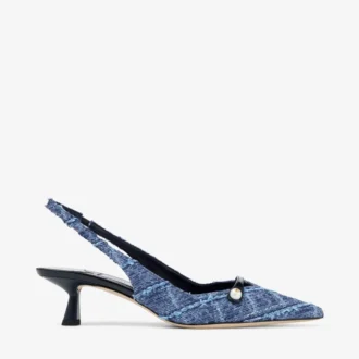 Sandalias de talón abierto Amita 45 en denim marino con diseño entrecruzado y charol