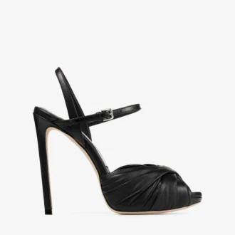 Sandalias Elly 120 en piel de guante suave negra y piel napa brillante