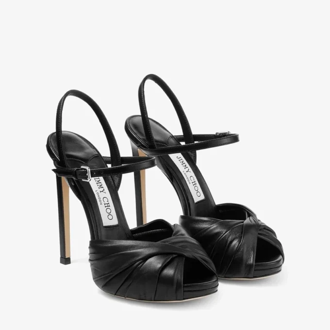 Sandalias Elly 120 en piel de guante suave negra y piel napa brillante