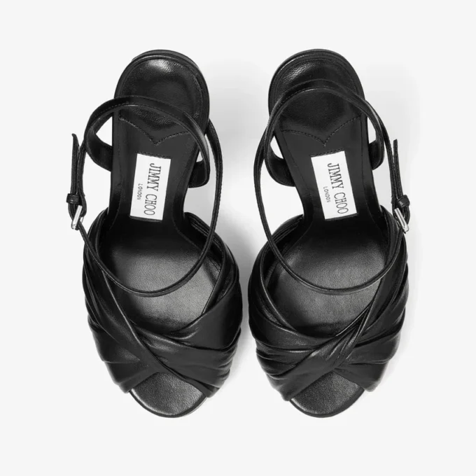 Sandalias Elly 120 en piel de guante suave negra y piel napa brillante