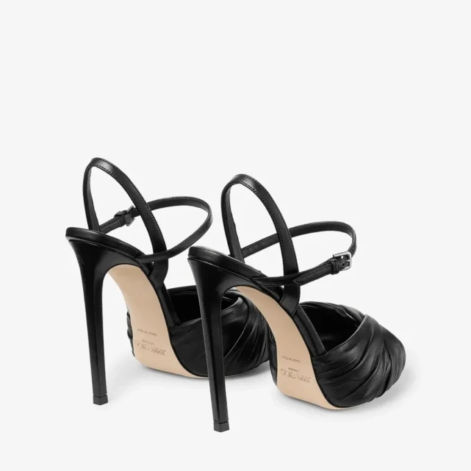 Sandalias Elly 120 en piel de guante suave negra y piel napa brillante