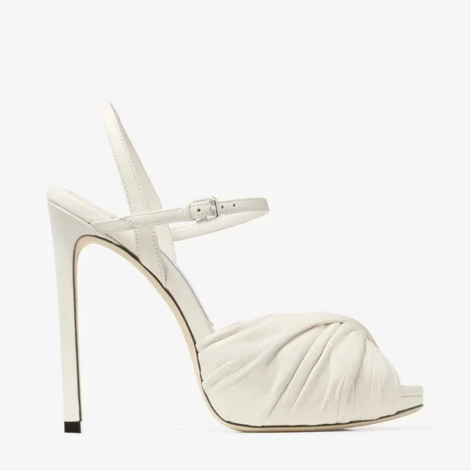 Sandalias Elly 120 Latte de piel de guante suave y napa brillante