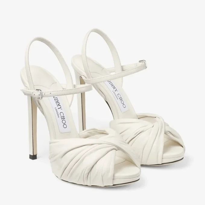 Sandalias Elly 120 Latte de piel de guante suave y napa brillante