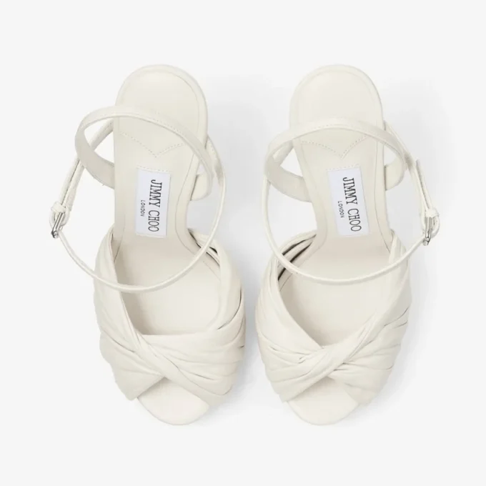 Sandalias Elly 120 Latte de piel de guante suave y napa brillante