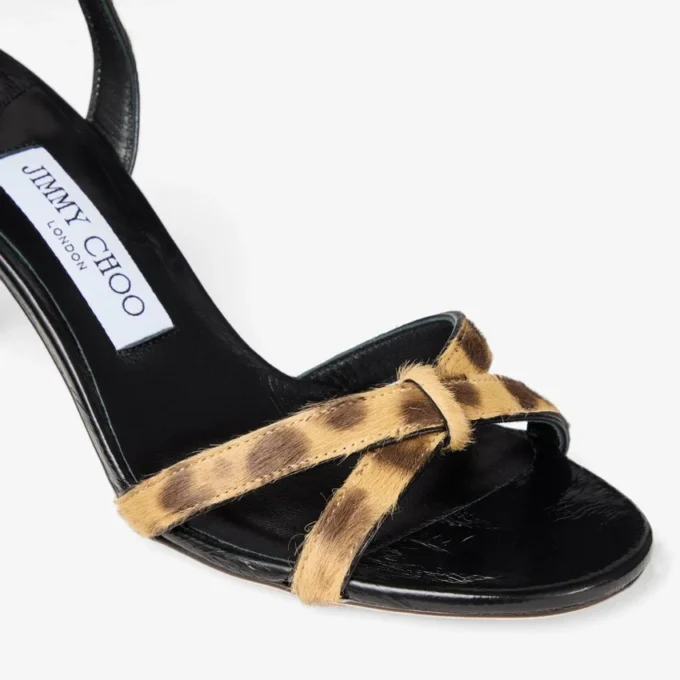 Sandalias Elsy 70 de potro con estampado de leopardo natural Sandalias Elsy 70 de potro con estampado de leopardo natural