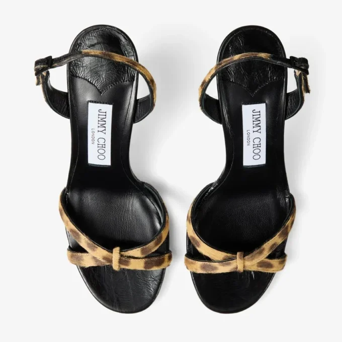 Sandalias Elsy 70 de potro con estampado de leopardo natural Sandalias Elsy 70 de potro con estampado de leopardo natural