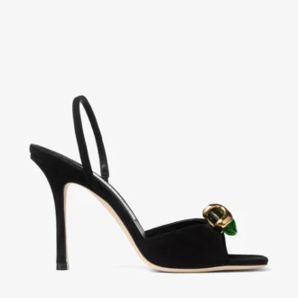 Sandalias Emani 100 de ante negro y verde trébol