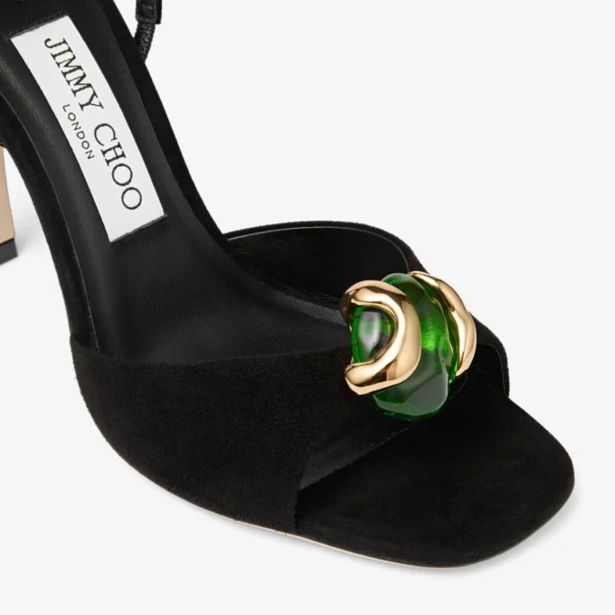 Sandalias Emani 100 de ante negro y verde trébol