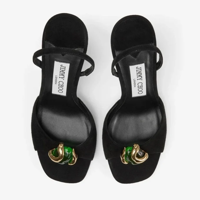 Sandalias Emani 100 de ante negro y verde trébol