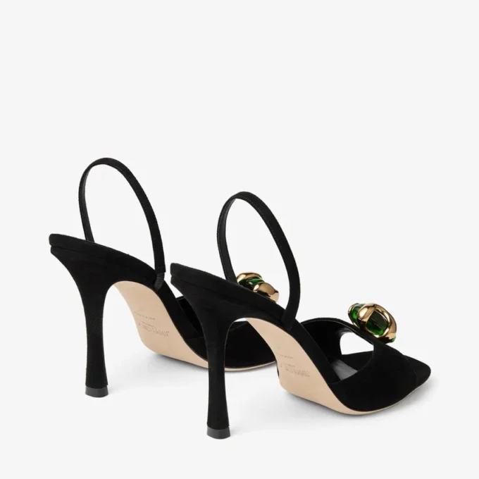 Sandalias Emani 100 de ante negro y verde trébol