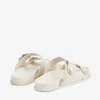 Sandalias Fayence de cuero color café con leche, planas y con adornos de perlas