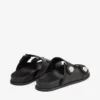 Sandalias Fayence Sandalias planas de cuero negro con adornos de perlas