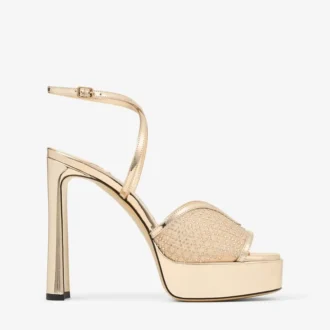 Sandalias Karli con plataforma de 125 mm en malla de cristal ilusión dorada y piel metalizada